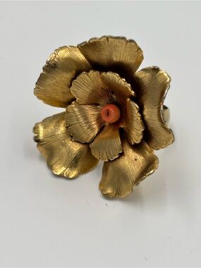 Vintage CITRINE Gold Tone Floral Statement Ring Size 6.5